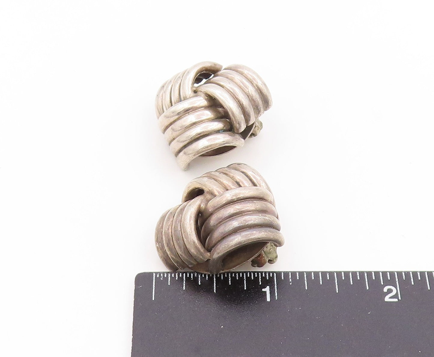925 Sterling Silver Vintage Earrings Chunky Ribbed Triangle Knot Clip On EG14059