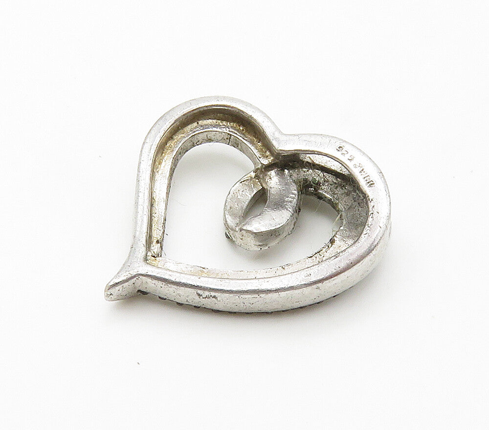 925 Sterling Silver Vintage Genuine Black & White Diamonds Heart Pendant PT12433