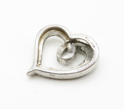 925 Sterling Silver Vintage Genuine Black & White Diamonds Heart Pendant PT12433