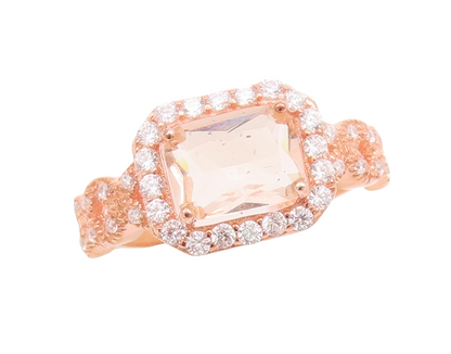 925 Sterling Silver Vintage Ring Rose Gold Plated Morganite & CZ  Sz 7  RG29423