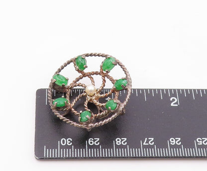 925 Sterling Silver  Vintage Emerald & Pearl Twist Wheel Pendant  PT10922