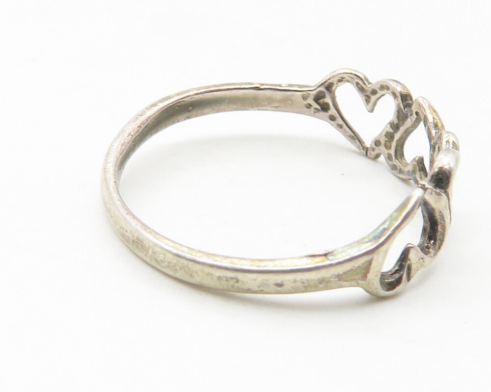 925 Sterling Silver  Vintage Up & Down Love Hearts Band Ring Sz 7  RG11533