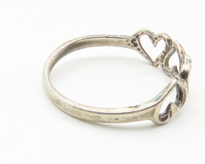 925 Sterling Silver  Vintage Up & Down Love Hearts Band Ring Sz 7  RG11533