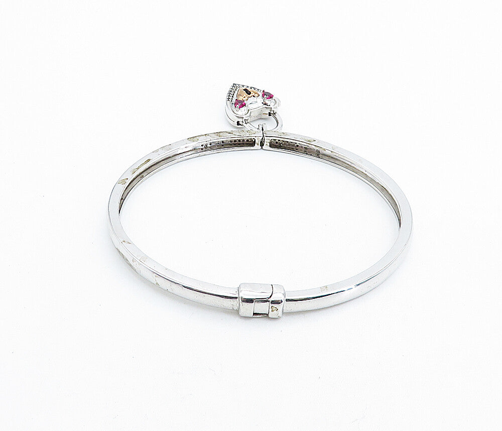 925 Silver  Ruby & Genuine Diamonds Padlock Charm Bangle Bracelet  BT3018