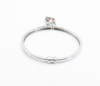 925 Silver  Ruby & Genuine Diamonds Padlock Charm Bangle Bracelet  BT3018