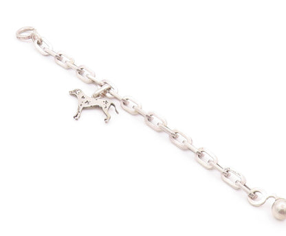 925 Sterling Silver Vintage Bracelet Solid U Chain Dangling Dog Charm  BT11277