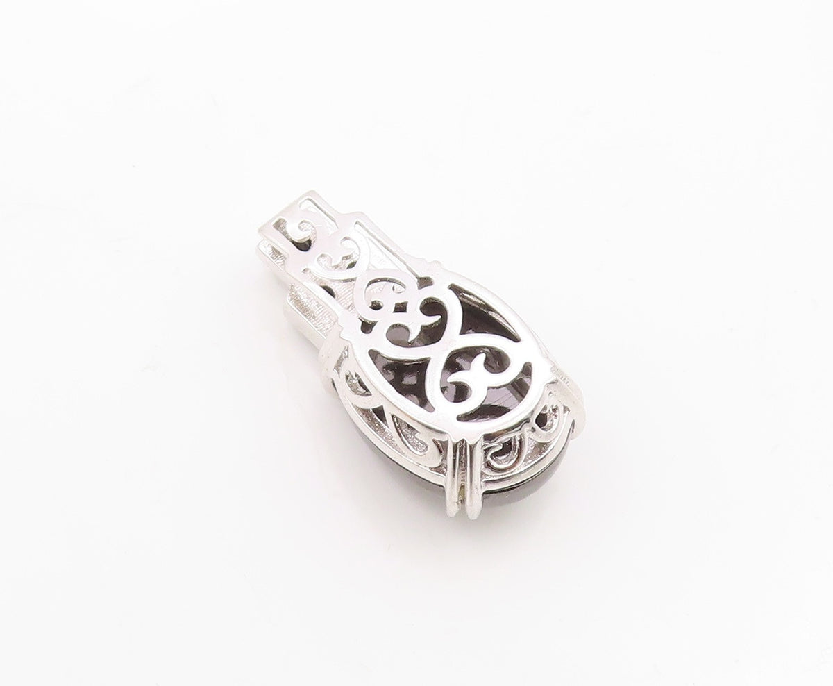 925 Sterling Silver  Vintage Cabochon Hematite Pretzel Swirl Pendant  PT15841