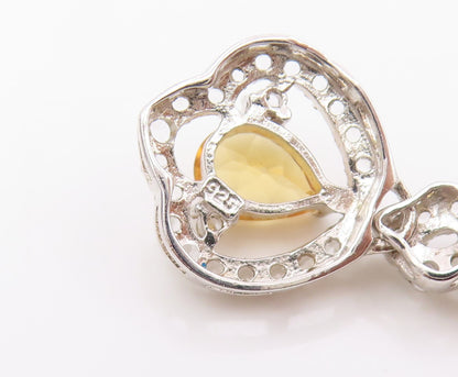 925 Sterling Silver Vintage Earrings Citrine & Halo Topaz Elegant Dangle EG14163