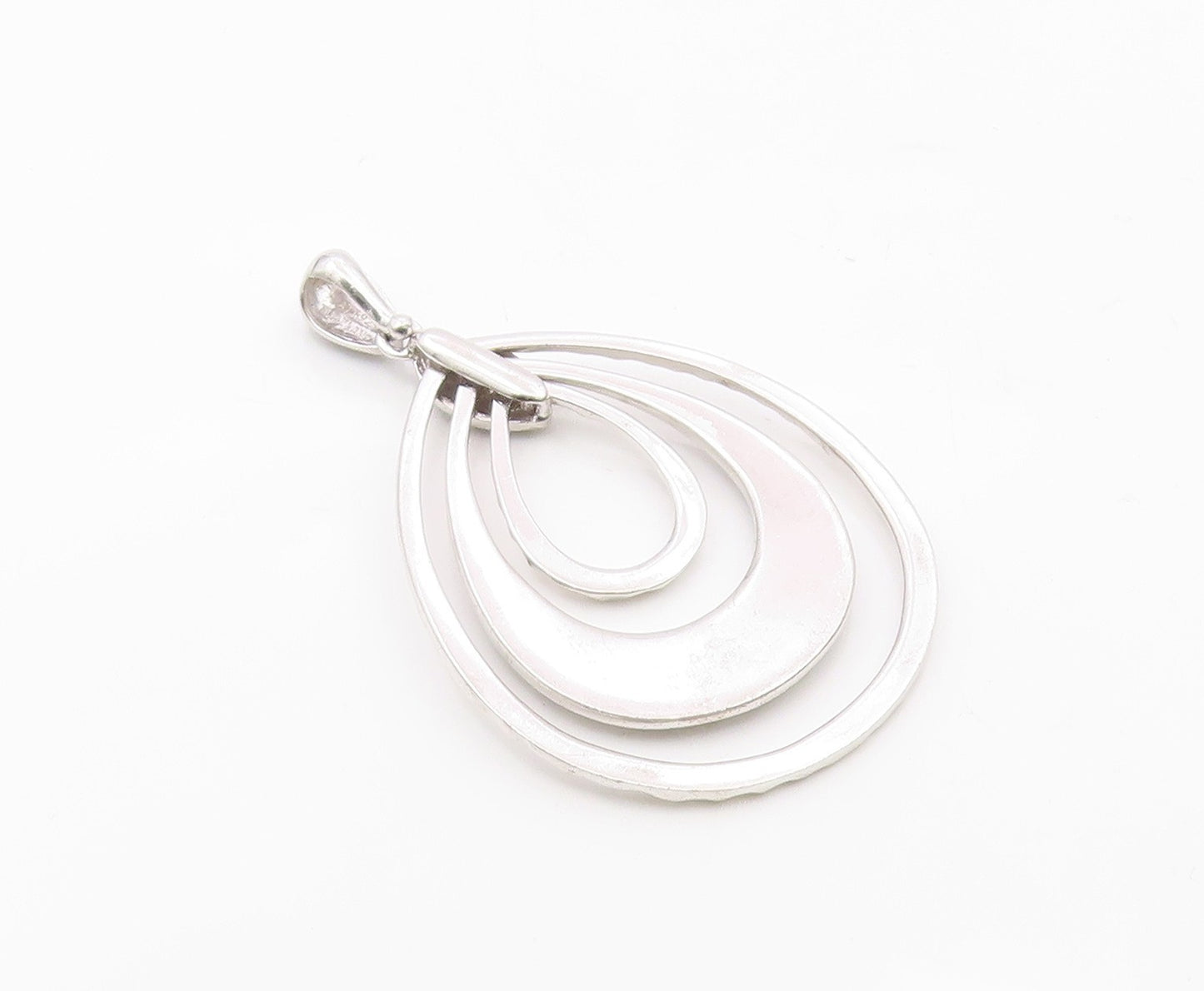 925 Sterling Silver  Shiny Graduated Tear Drop Hammered Swirl Pendant  PT13375