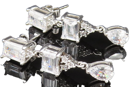 925 Silver  Vintage Dainty Multi Shape Cubic Zirconia Dangle Earrings  EG11740