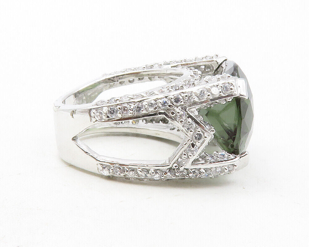 925 Sterling Silver  Peridot & White Topaz Shiny Cocktail Ring Sz 5  RG12709