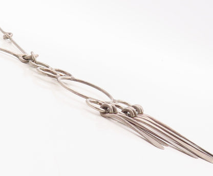 925 Sterling Silver Vintage Necklace Solid Cutout Dangling Trible Design NE4341