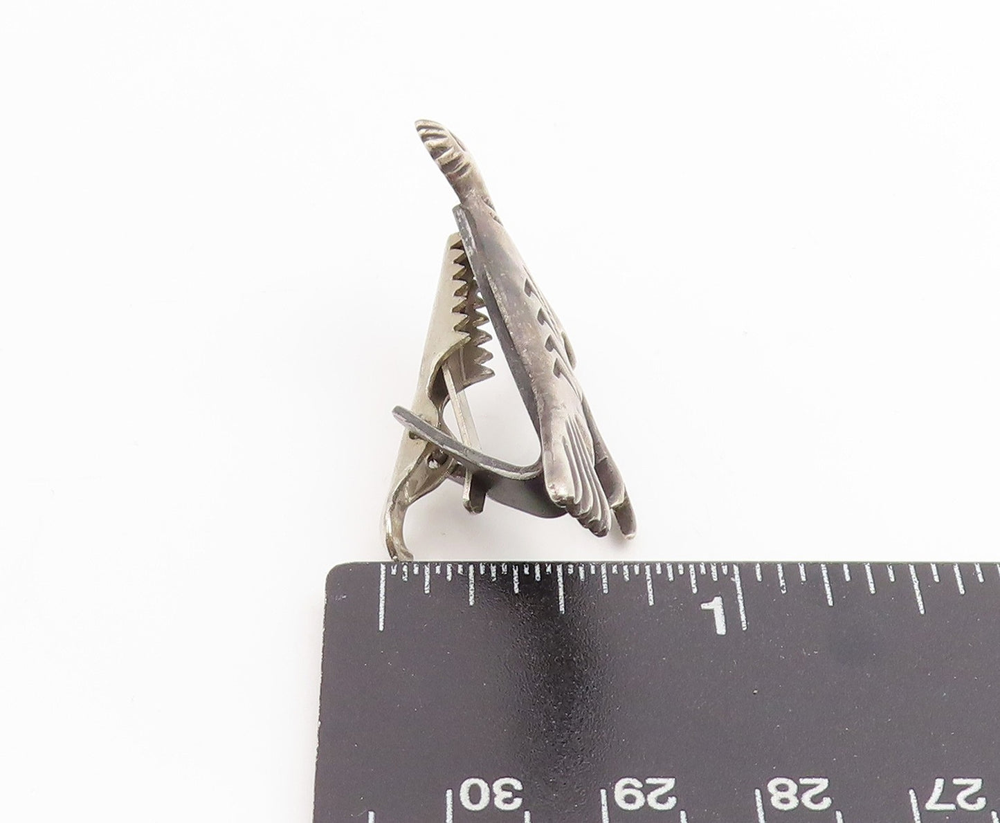 925 Sterling Silver Vintage Tie Clip NAVAJO Etched Roadrunner Bird Design TR4032