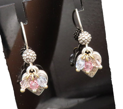 925 Silver  Vintage Engraved Love Heart & Quartz Dangle Earrings  EG12283