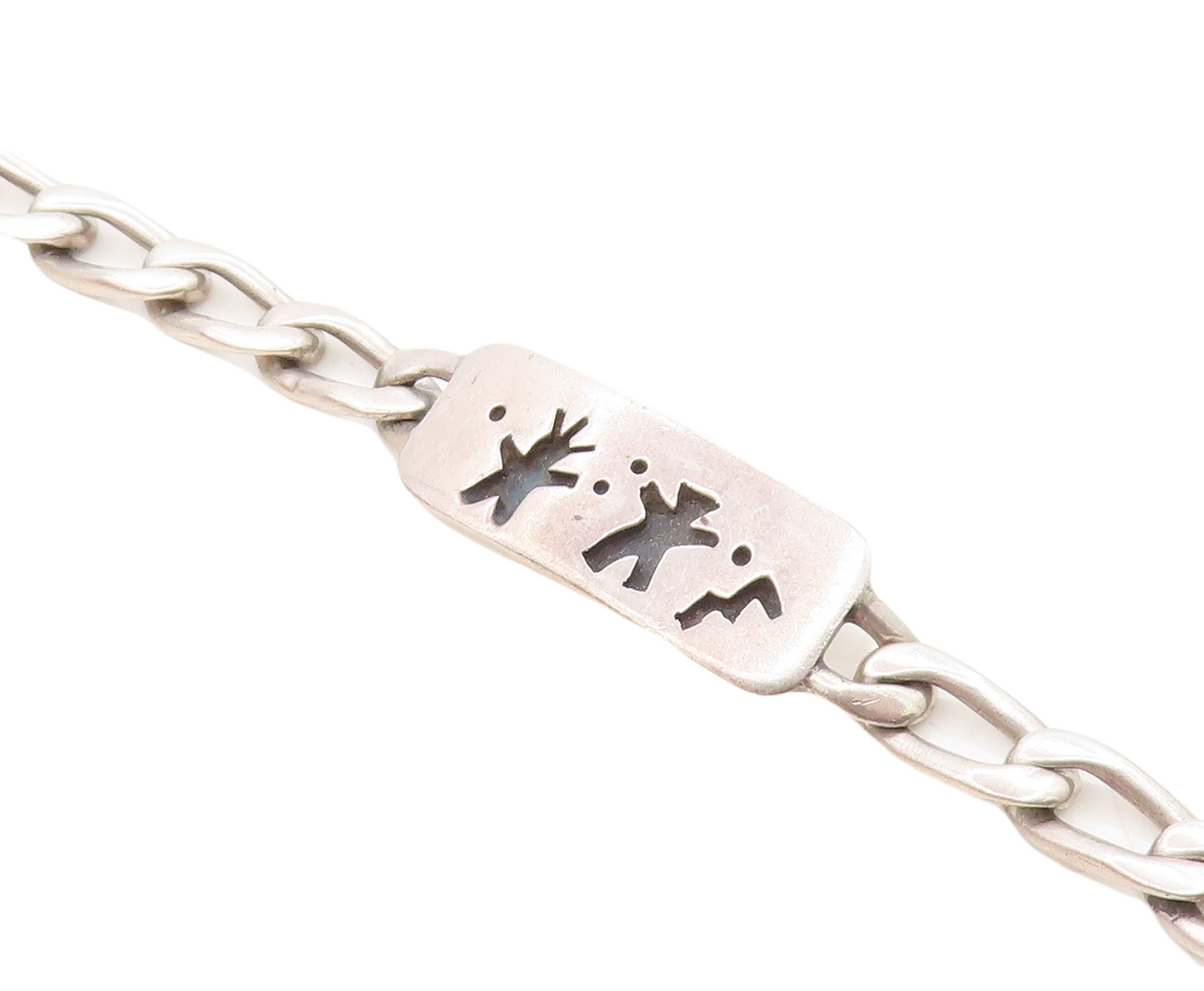 MEXICO 925 Silver  Vintage Oxidized Figures Curb Link Chain Bracelet  BT3023