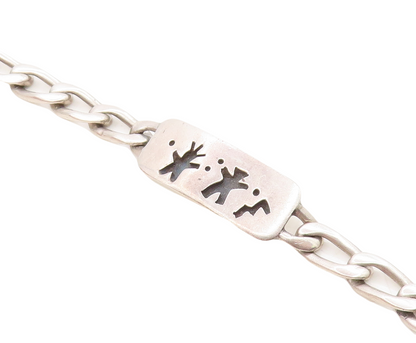 MEXICO 925 Silver  Vintage Oxidized Figures Curb Link Chain Bracelet  BT3023
