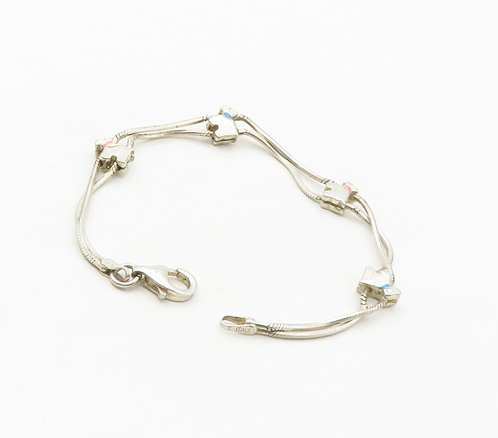925 Sterling Silver  Vintage Petite Enamel Dog Motif Chain Bracelet  BT6556