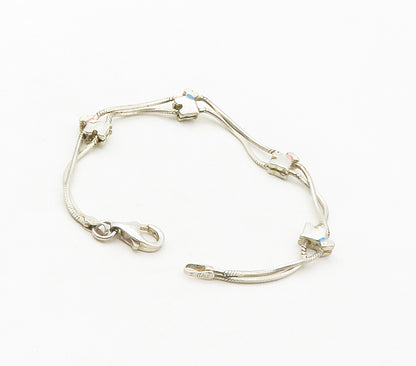 925 Sterling Silver  Vintage Petite Enamel Dog Motif Chain Bracelet  BT6556