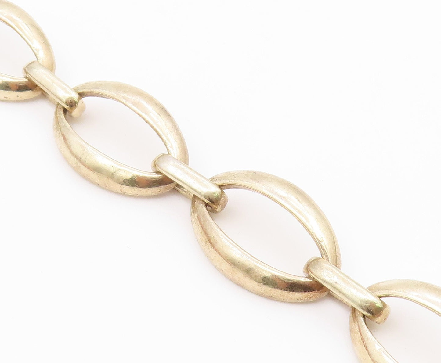 925 Sterling Silver  Vintage Shiny Gold Plated Oval Chain Bracelet  BT9272