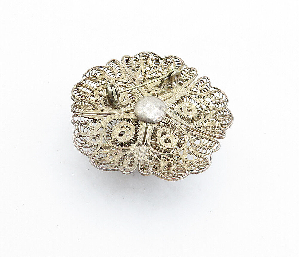 925 Sterling Silver  Vintage Swirl Filigree Floral Design Brooch Pin  BP1743