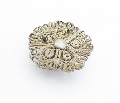 925 Sterling Silver  Vintage Swirl Filigree Floral Design Brooch Pin  BP1743