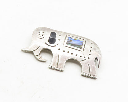 MEXICO 925 Silver  Vintage Abalone & Black Onyx Elephant Brooch Pin  BP3969