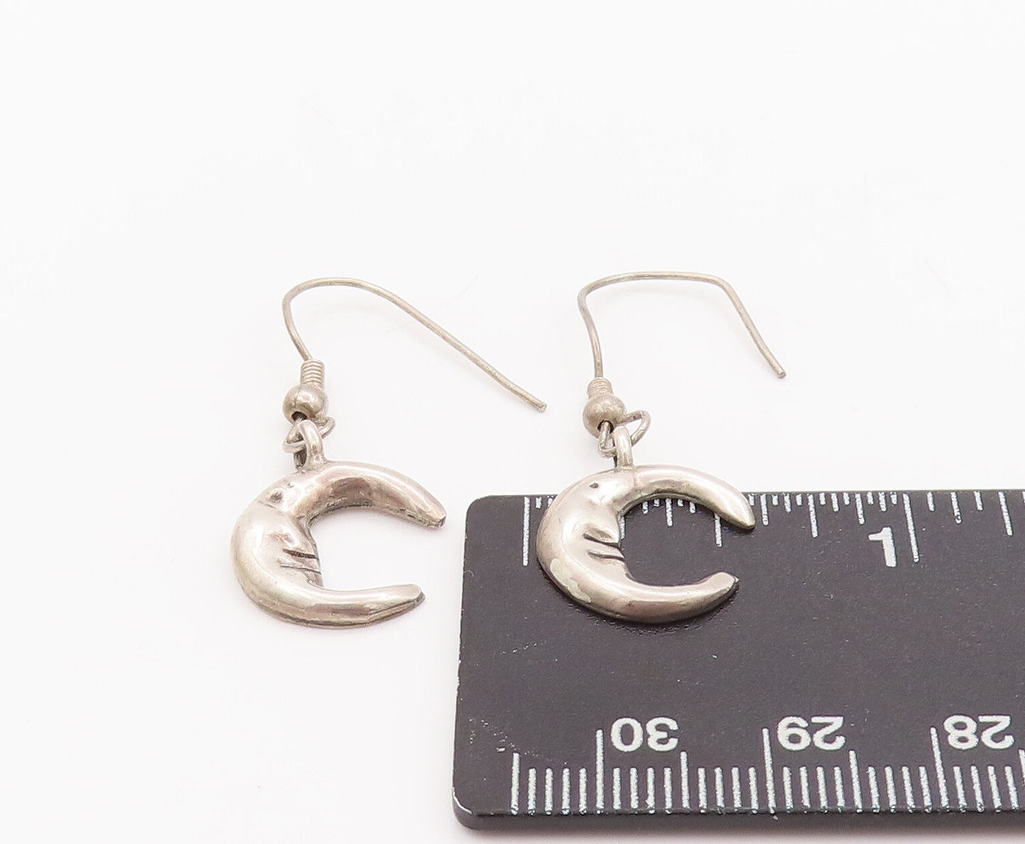 925 Sterling Silver Vintage Earrings Dangling Smiling Half Moon Face  EG13044