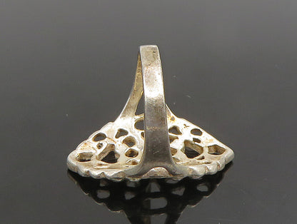 925 Sterling Silver  Vintage Open Beaded Detail Navette Ring Sz 7.5  RG25134