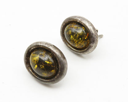 925 Sterling Silver  Vintage Cabochon Cut Amber Oval Dangle Earrings  EG5812