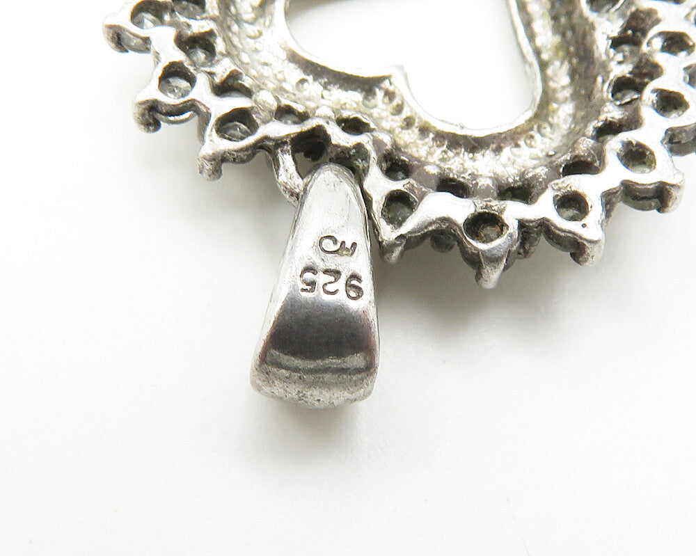 925 Sterling Silver  Vintage Genuine Diamonds Open Love Heart Pendant  PT14656
