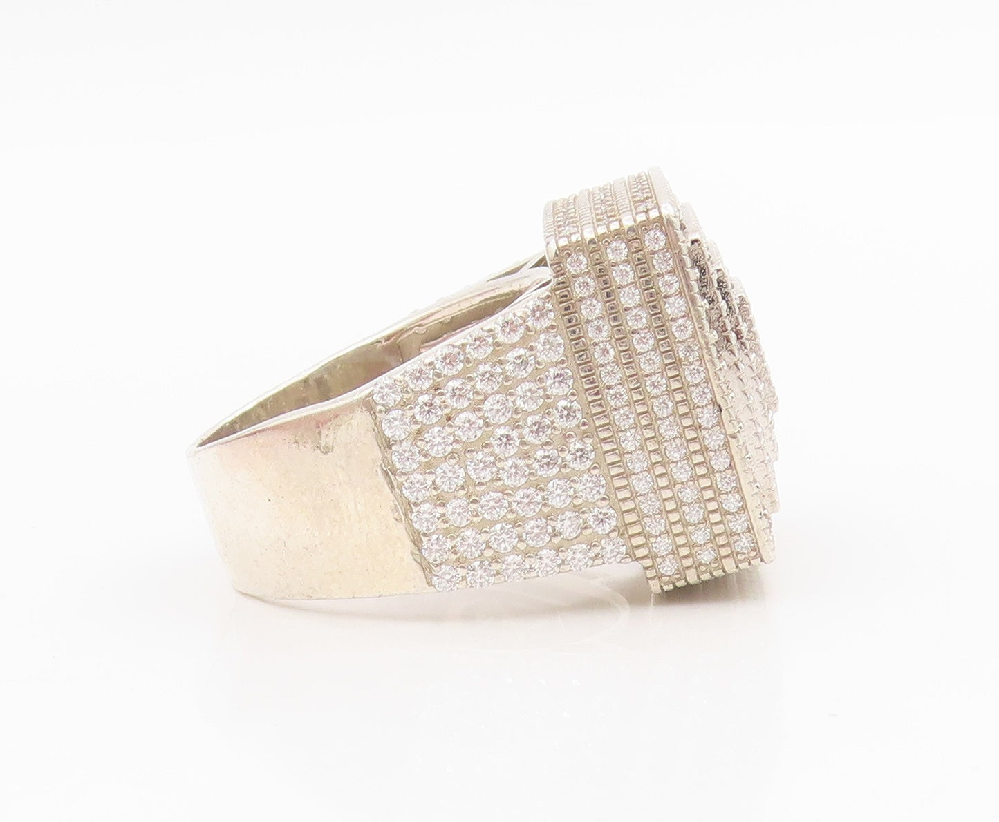 925 Sterling Silver Vintage Ring Sparkling CZ Geometric Dome Band Sz 11 RG34337
