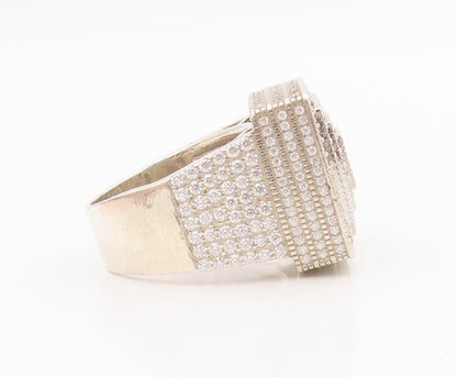 925 Sterling Silver Vintage Ring Sparkling CZ Geometric Dome Band Sz 11 RG34337