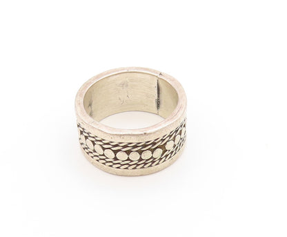 925 Sterling Silver Vintage Ring MEXICO Etched Dotted Wide Band  Sz 9.5  RG33610
