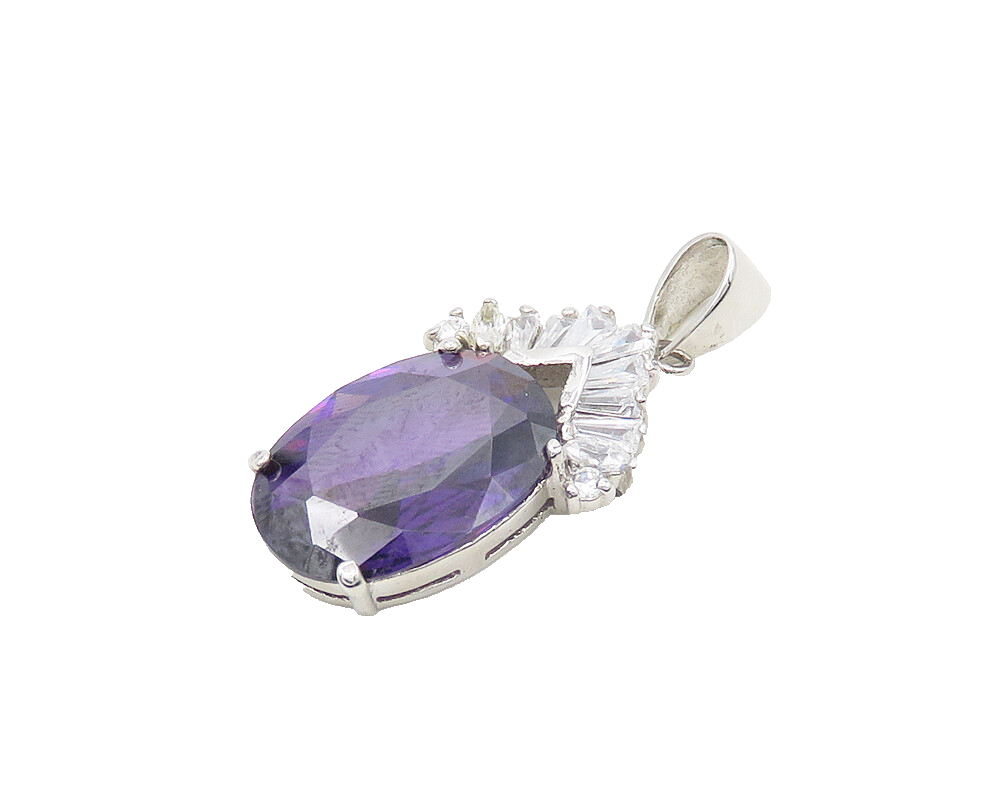 925 Sterling Silver  Faceted Purple & White Cubic Zirconia Pendant  PT15005