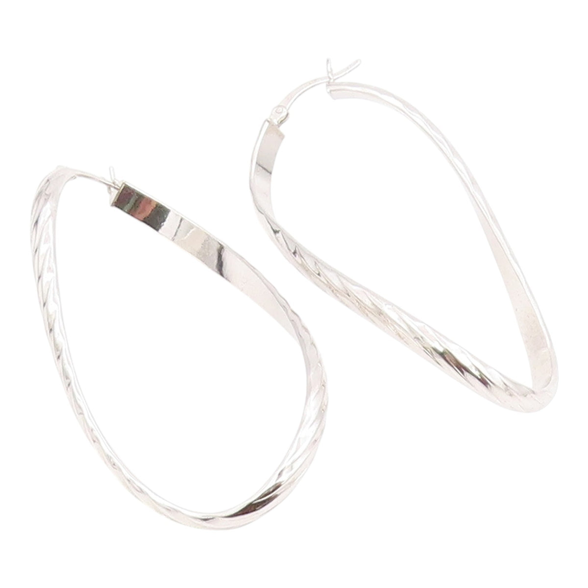 925 Sterling Silver Vintage Earrings Modernist Ribbon Twist Oval Hoops  EG14259