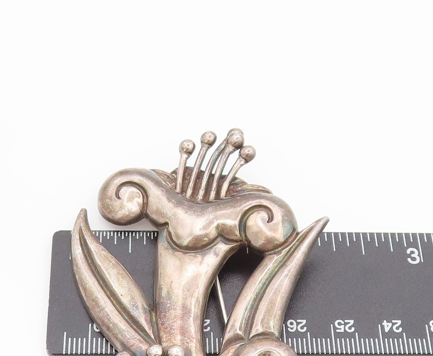 LOS CASTILLO TAXCO 925 Silver  Vintage Antique Large Floral Brooch Pin BP10317