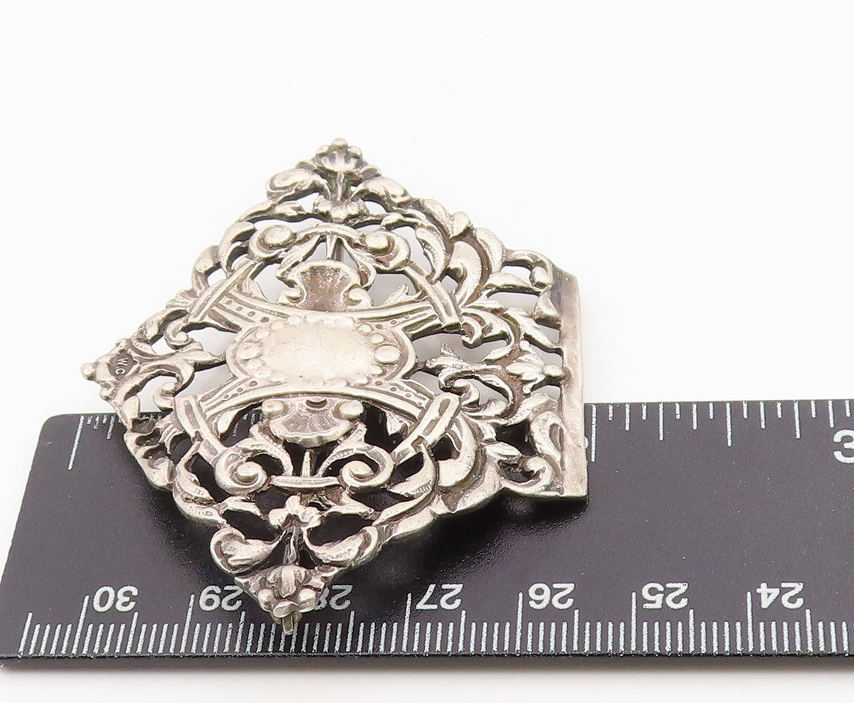 925 Sterling Silver Vintage Brooch Antique Floral Open Scrollwork Pin  BP12114