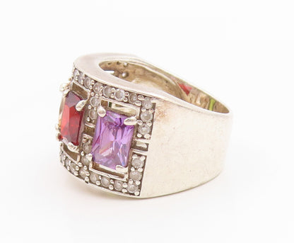 925 Sterling Silver Vintage Ring Multi Gemstone Statement Band  Sz 8.5  RG35841