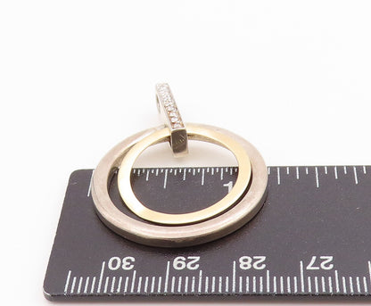 14k Gold 925 Sterling Silver Vintage Pendant Diamonds Inlay Double Rings PT24394