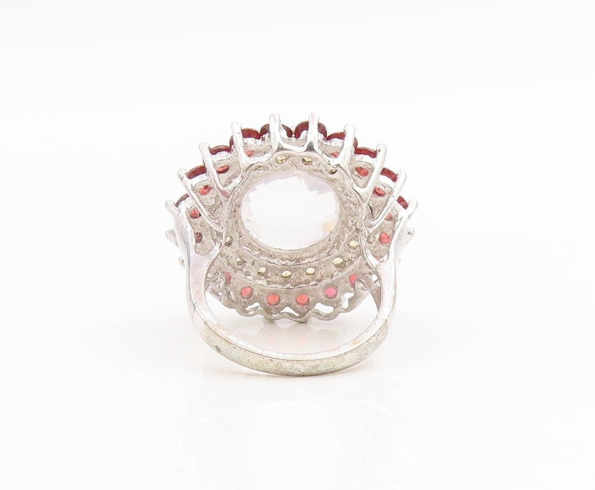 925 Sterling Silver Vintage Ring Multi Gemstone Floral Cluster Band Sz 6 RG35021