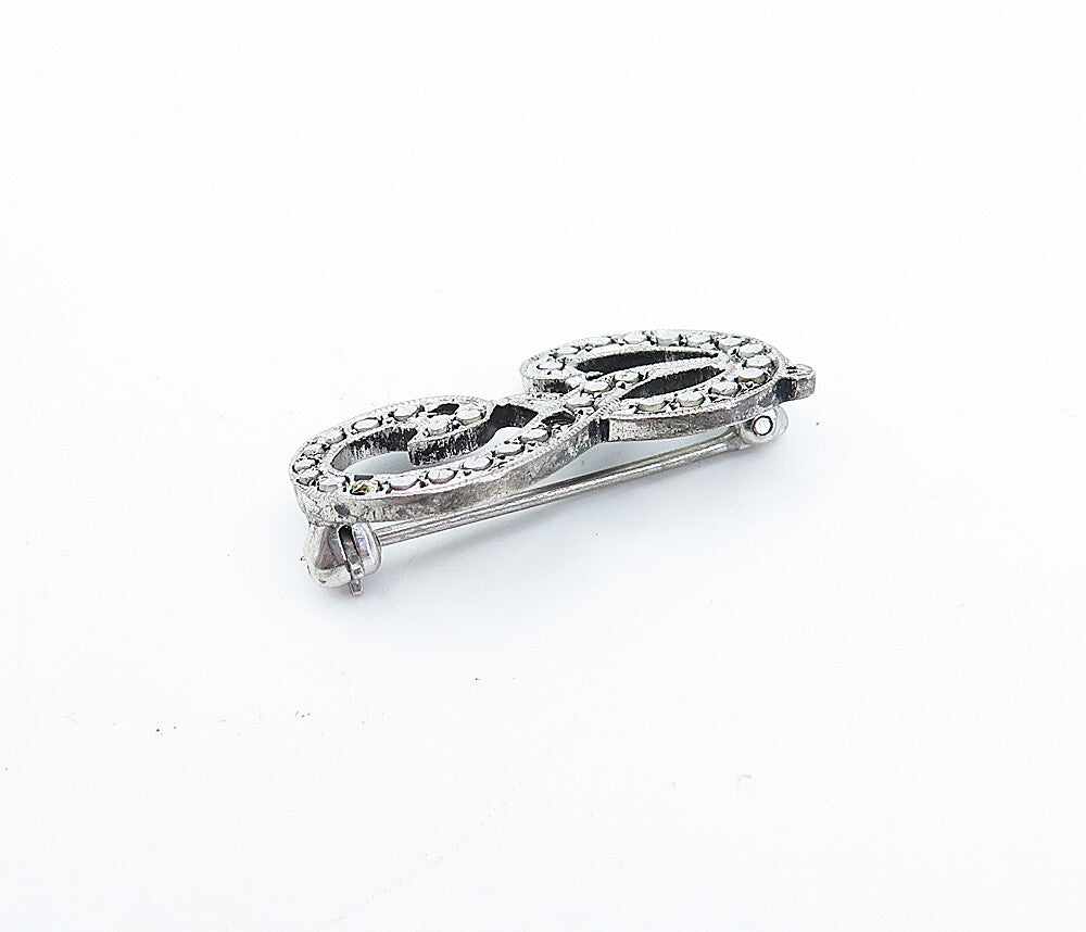 925 Sterling Silver  Vintage Petite Sparkling P Initial Brooch Pin  BP1104