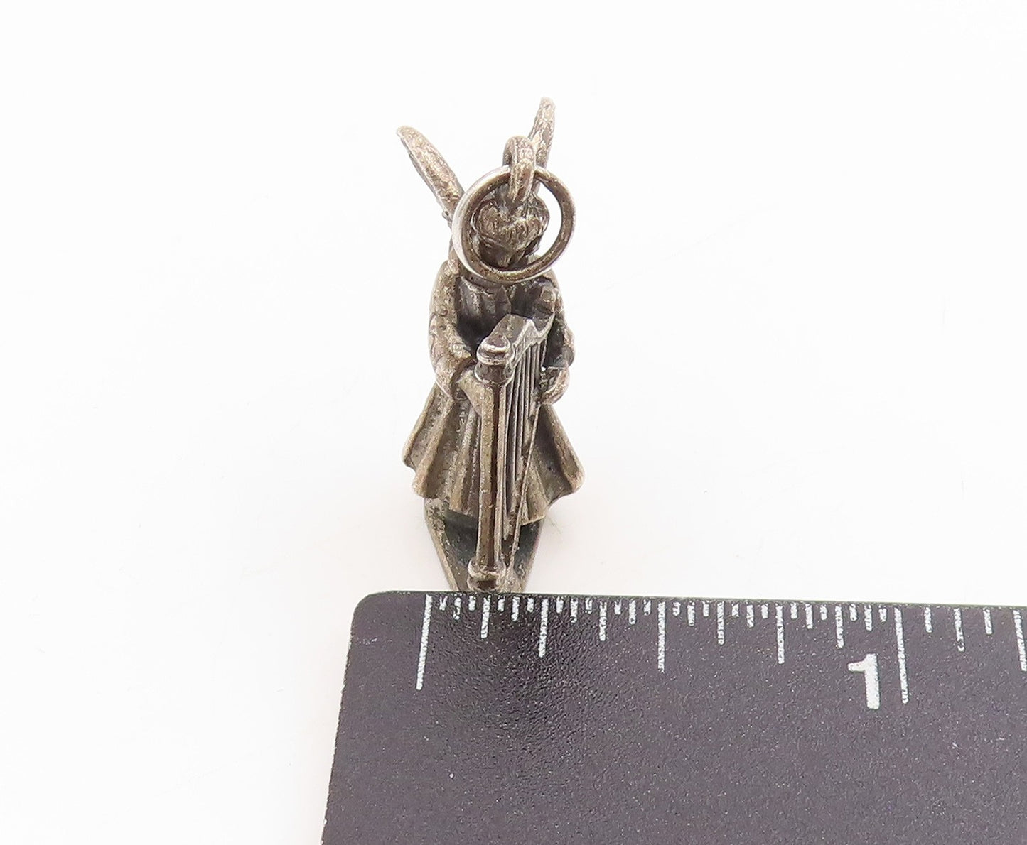 925 Sterling Silver Vintage Pendant CREED 3D Angel Playing Harp Charm  PT25353
