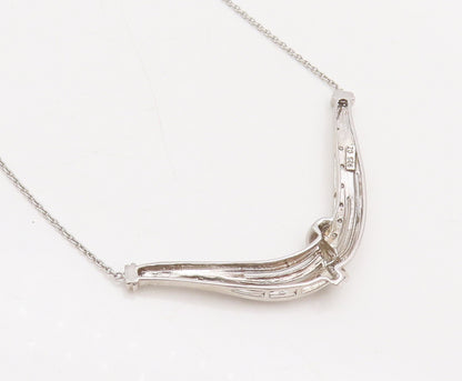 925 Sterling Silver  Vintage Elegant Carved Diamond Pendent Necklace  NE4079