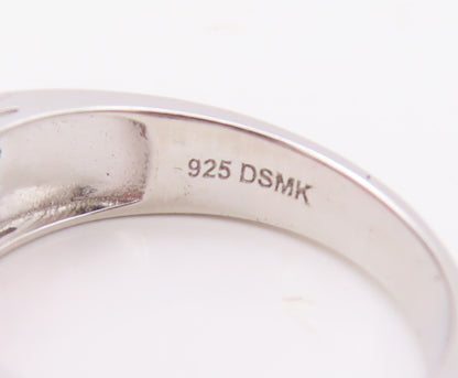 925 Sterling Silver Vintage Ring Round Red & White CZ Bands  Sz 7.5  RG30755