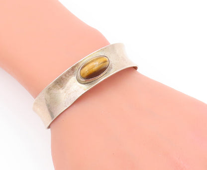 925 Sterling Silver Vintage Bracelet FROM DENMARK Oval Tiger's Eye Cuff BT10487