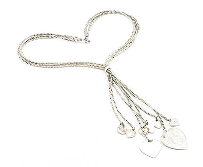 925 Sterling Silver Vintage Multi Strand Hearts Lariat Chain Necklace NE1072