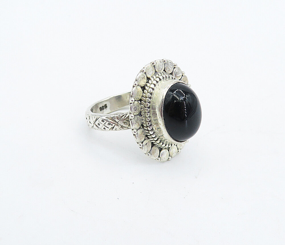 925 Sterling Silver  Vintage Cabochon Black Onyx Cocktail Ring Sz 5.5  RG4524