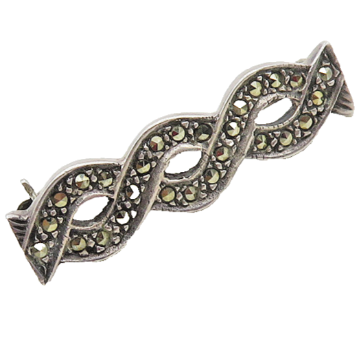 925 Sterling Silver  Vintage Marcasite Infinity Twist Brooch Pin  BP6711