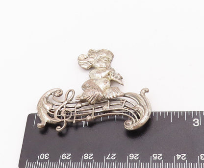 925 Sterling Silver Vintage Brooch Pin LANG Child Playing Musical Notes  BP10848