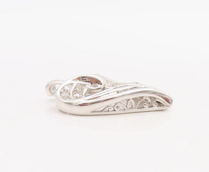 925 Sterling Silver Vintage Pendant Real Diamonds Inlay Cutout Heart  PT23508